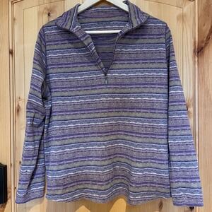 Woolrich Quarter Zip Base Layer Gorpcore Purple Stripe Women's L Cabincore Top